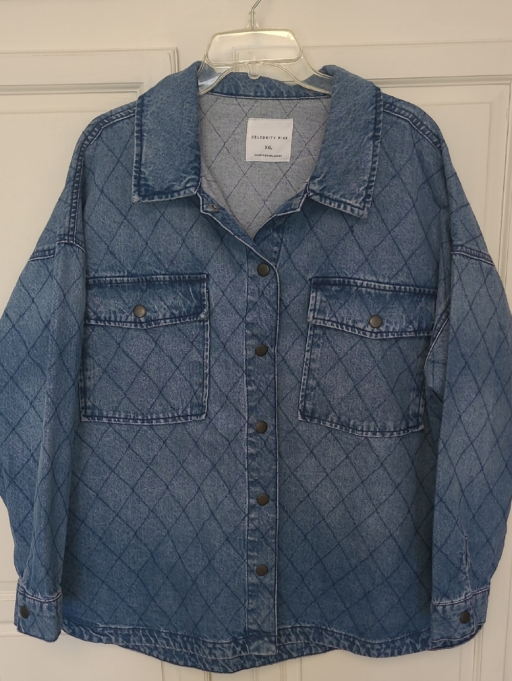 Celebrity Pink Quilted Denim Shacket - Light Blue 100% Cotton